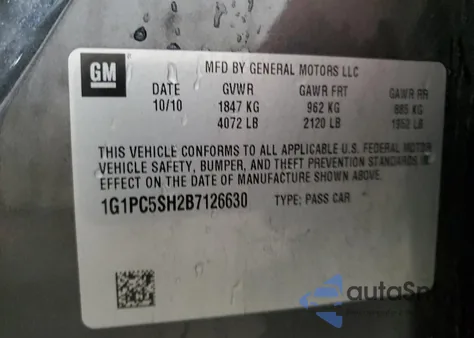 2011 Chevrolet Cruze Ls from USA, damaged, VIN 1G1PC5SH2B7126630